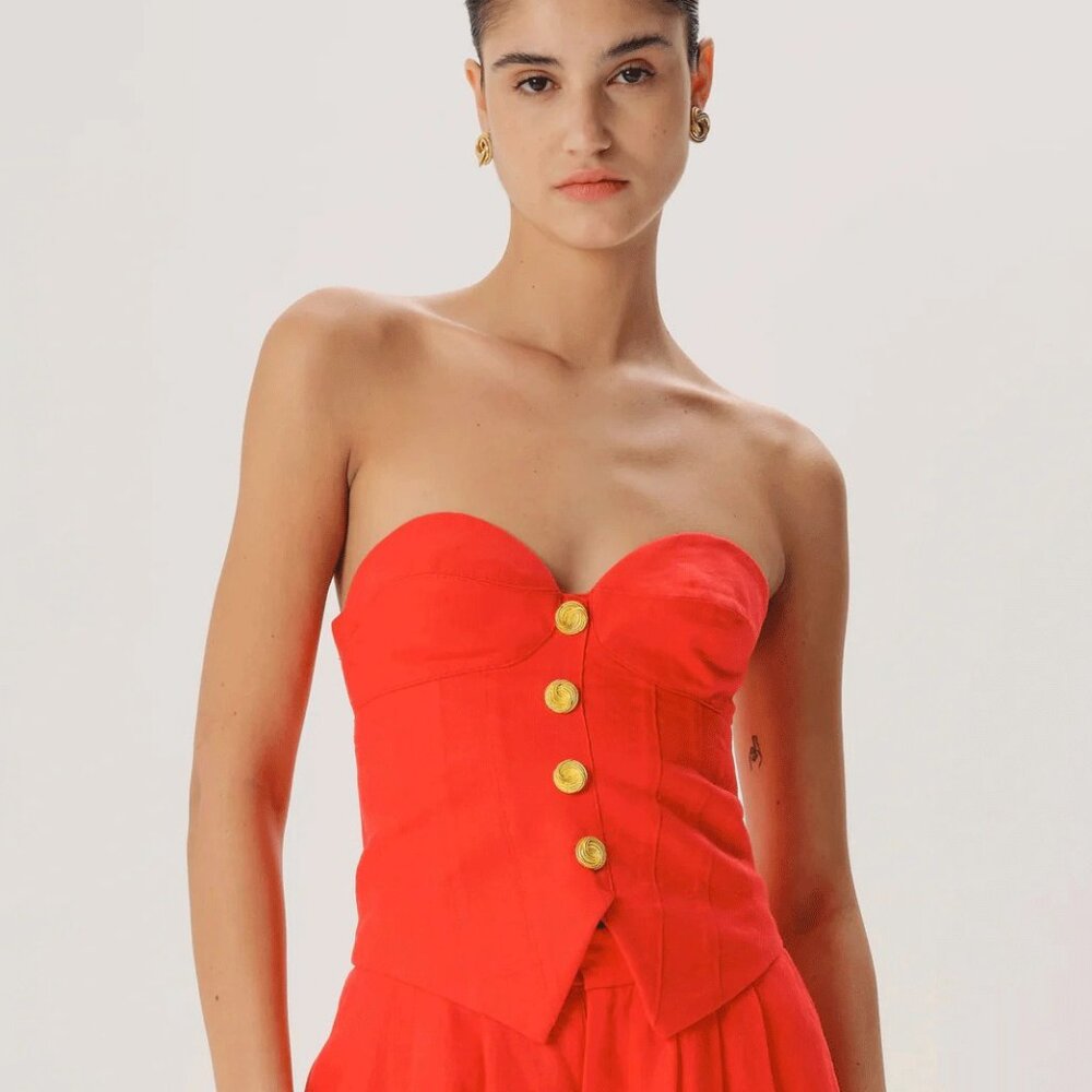 New Ronny Kobo Benny Top in Red crop corset strapless